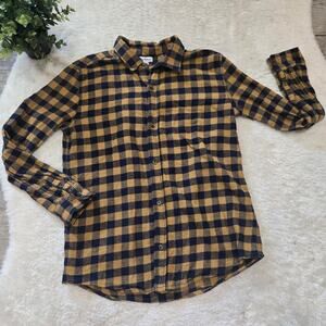 Tommy Bahama Yellow and Blue Plaid Flannel Button-Up Shirt, Boy's XXL (16)